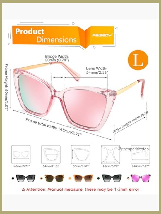 Polarized Cat Eye Sunglasses, Retro Square Frame, Oversized Fit main image 4
